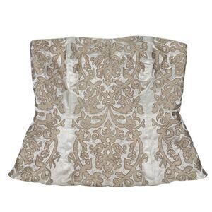 Vintage WHBM Strapless Embroidered Bustier Top Corset White Gold Beige Sz 4 Y2K